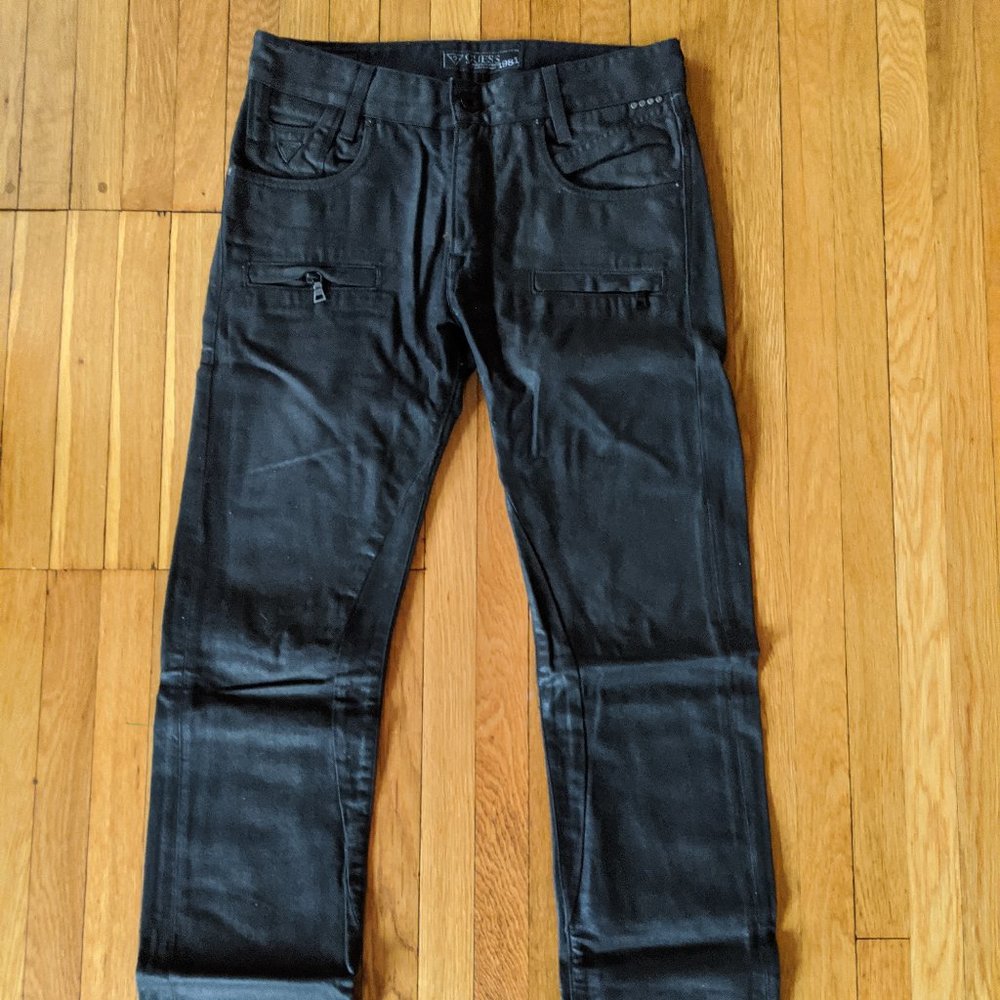 Guess Black Coated Alameda Slim Tapered Moto 30x32